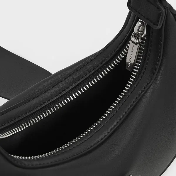 Túi Xách Nữ Charles & Keith CNK Trice Metallic Accent Belted Shoulder Bag Noir 50271205 Màu Đen