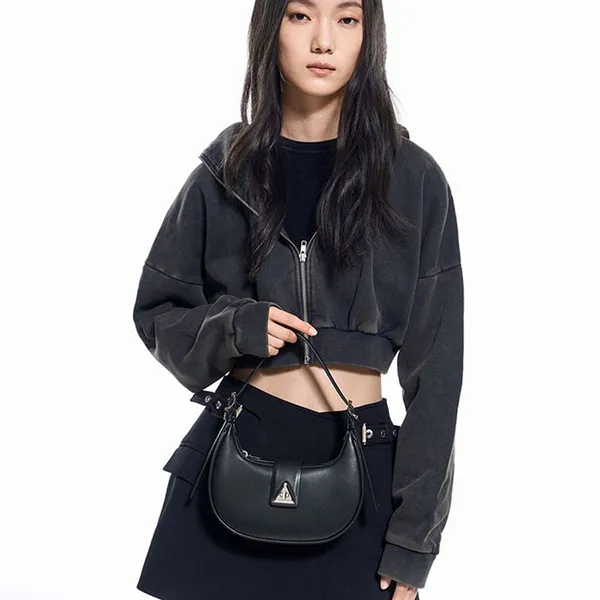 Túi Xách Nữ Charles & Keith CNK Trice Metallic Accent Belted Shoulder Bag Noir 50271205 Màu Đen