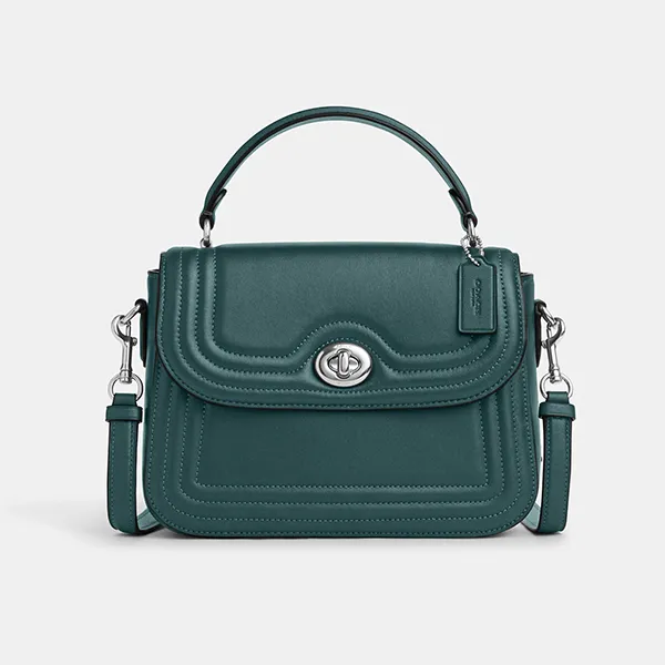 Túi Xách Nữ Coach Marlie Top Handle Satchel With Border Quilting C6800 Silver/Metallic Ivy Màu Xanh Lá
