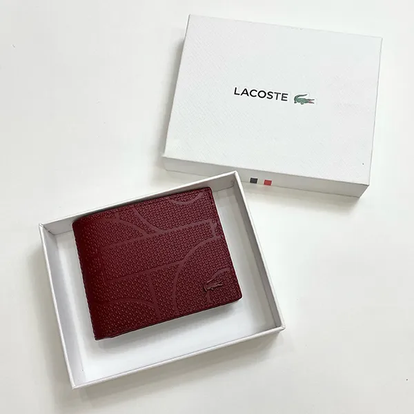 Ví Nam Lacoste Men's Chantaco Small Graphic Piqué Leather Wallet NH3638AP H32 Màu Đỏ