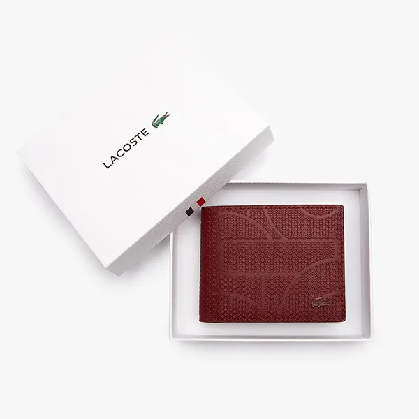 Ví Nam Lacoste Men's Chantaco Small Graphic Piqué Leather Wallet NH3638AP H32 Màu Đỏ