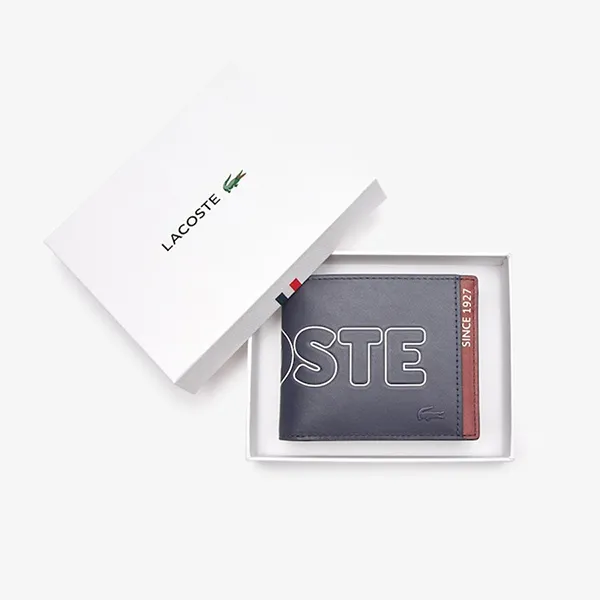 Ví Nam Lacoste Men's Fitzgerald Branded Leather Foldable Wallet NH3715FW J52 Màu Xanh Đen