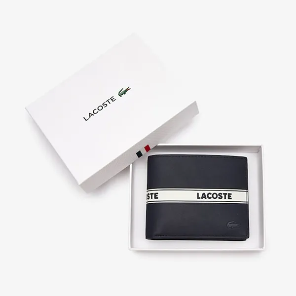 Ví Nam Lacoste Men's Fitzgerald Branded Leather Foldable Wallet NH3788FW 699 Màu Xanh Đen