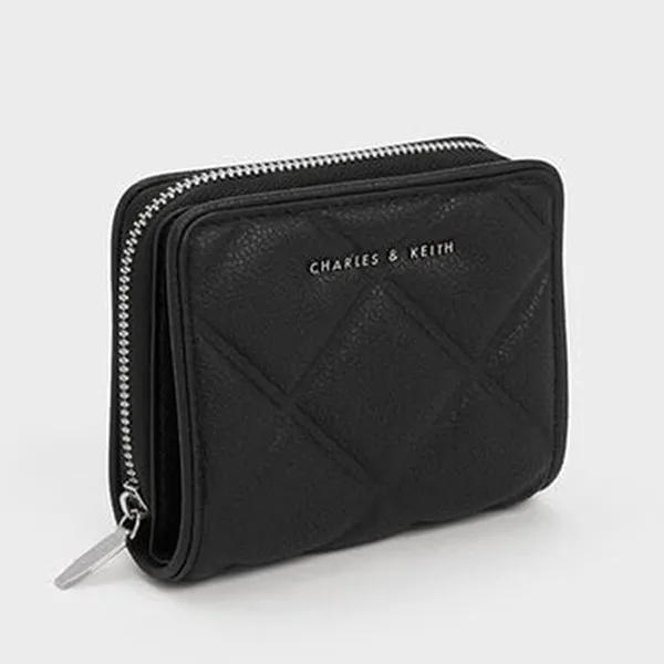 Ví Nữ Charles & Keith CNK Anwen Quilted Short Wallet Noir 10701345 Màu Đen