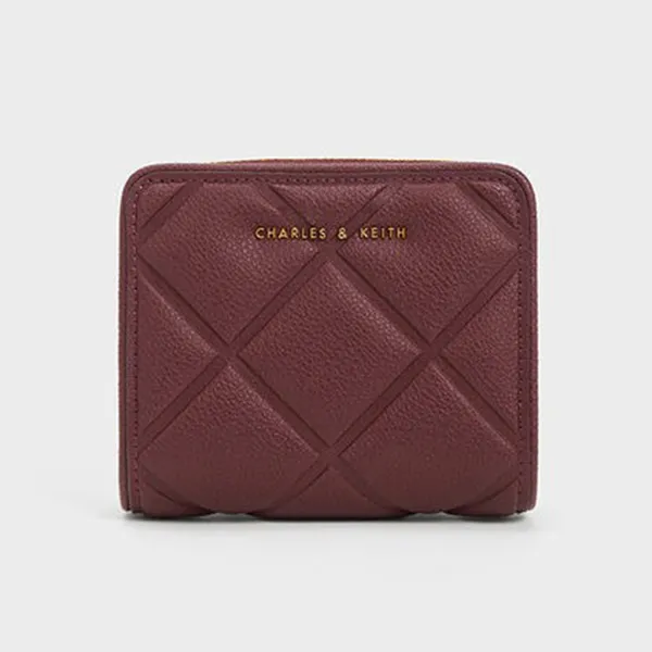 Ví Nữ Charles & Keith CNK Anwen Quilted Zip-Around Wallet Burgundy 10701345 Màu Đỏ Tía