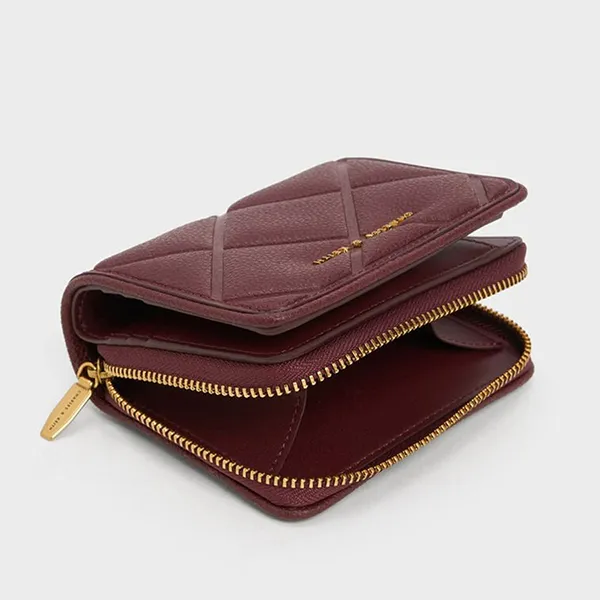 Ví Nữ Charles & Keith CNK Anwen Quilted Zip-Around Wallet Burgundy 10701345 Màu Đỏ Tía