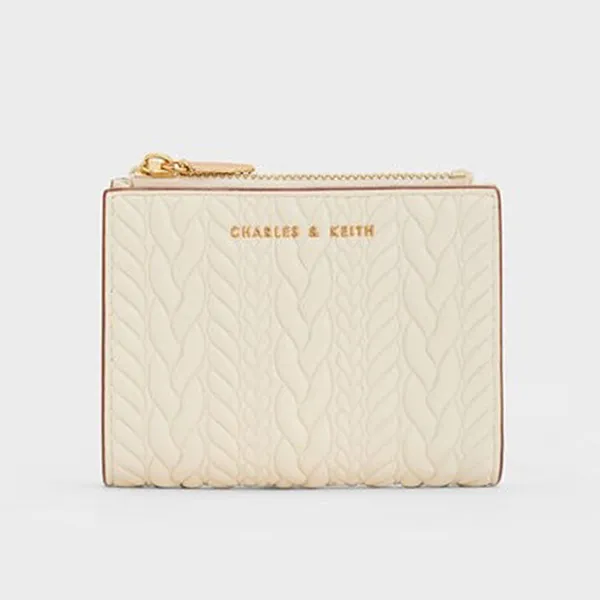 Ví Nữ Charles & Keith CNK Apolline Textured Top-Zip Wallet Cream CK6-10681108 Màu Kem - Túi xách - Vua Hàng Hiệu