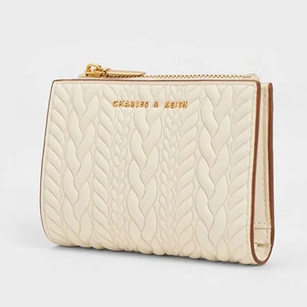 Ví Nữ Charles & Keith CNK Apolline Textured Top-Zip Wallet Cream CK6-10681108 Màu Kem - Túi xách - Vua Hàng Hiệu