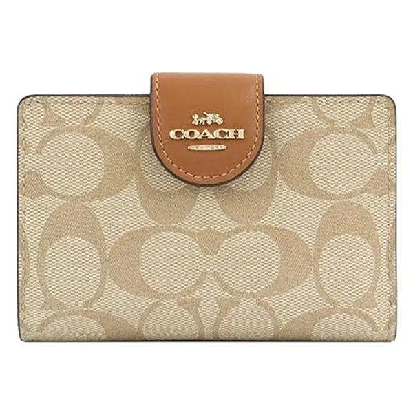 Ví Nữ Coach Medium Corner Zip Wallet In Signature Canvas In Light Khaki/ Light Saddle C0082 Màu Nâu Be