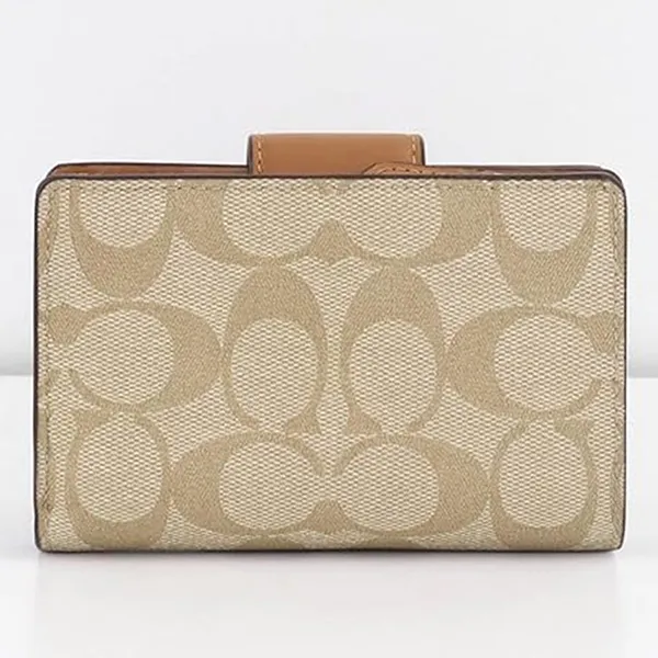 Ví Nữ Coach Medium Corner Zip Wallet In Signature Canvas In Light Khaki/ Light Saddle C0082 Màu Nâu Be