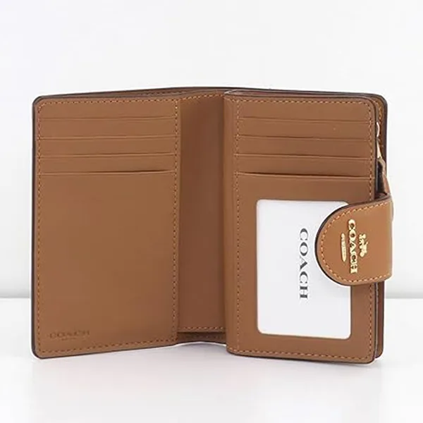 Ví Nữ Coach Medium Corner Zip Wallet In Signature Canvas In Light Khaki/ Light Saddle C0082 Màu Nâu Be