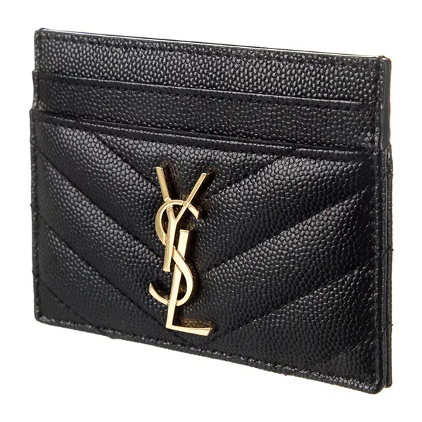 Ví Nữ Yves Saint Laurent YSL Card Holder With Gold Logo Vàng Màu Đen - Túi xách - Vua Hàng Hiệu