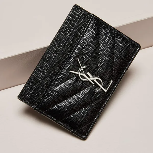 Ví Nữ Yves Saint Laurent YSL Card Holder With Silver Logo Bạc Màu Đen - Túi xách - Vua Hàng Hiệu