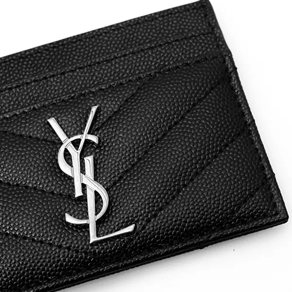 Ví Nữ Yves Saint Laurent YSL Card Holder With Silver Logo Bạc Màu Đen - Túi xách - Vua Hàng Hiệu