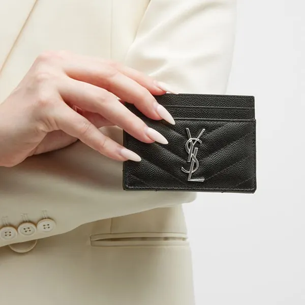 Ví Nữ Yves Saint Laurent YSL Card Holder With Silver Logo Bạc Màu Đen - Túi xách - Vua Hàng Hiệu