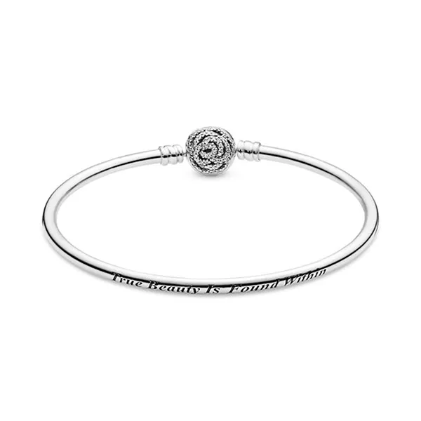 Vòng Đeo Tay Nữ Pandora Disney Belle Enchanted Rose Silver Bangle With Clear Cubic Zirconia And Engraving 590748CZ Màu Bạc Size 17 - Trang sức - Vua Hàng Hiệu