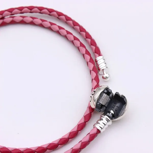 Vòng Đeo Tay Nữ Pandora Mixed Pink Double-Leather Charm Bracelet 590747CPMX Màu Hồng Đỏ Size 17.5