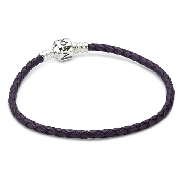 Vòng Đeo Tay Nữ Pandora Single Purple Leather Bracelet 590705CPE Màu Tím Đậm