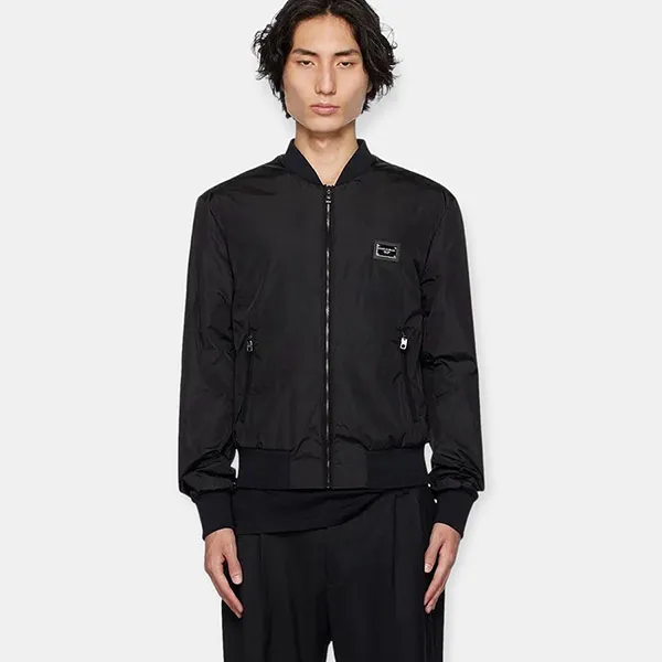 Áo Bomber Nam Dolce & Gabbana D&G Essentials Logo-Plaque Bomber Jacket G9ABPTG7F2JN0000 Màu Đen Size 46