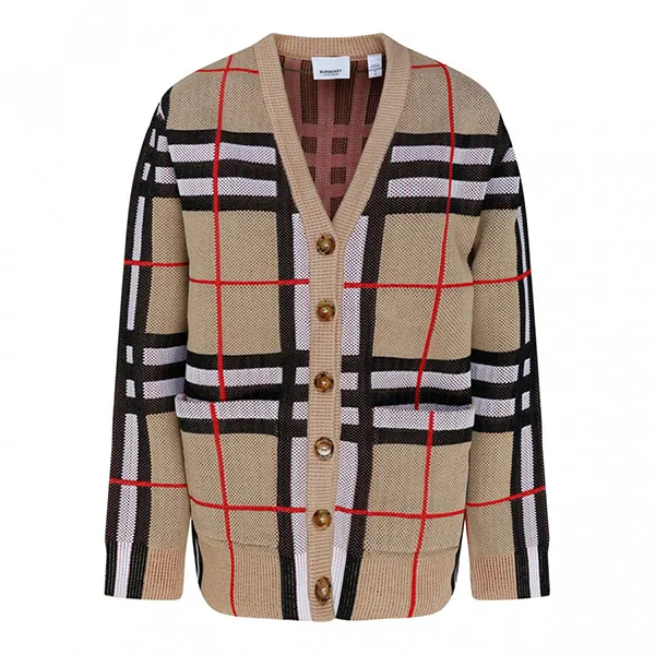 Áo Cardigan Burberry Archive Beige and Multicolour Vintage Check Màu Nâu Size XS