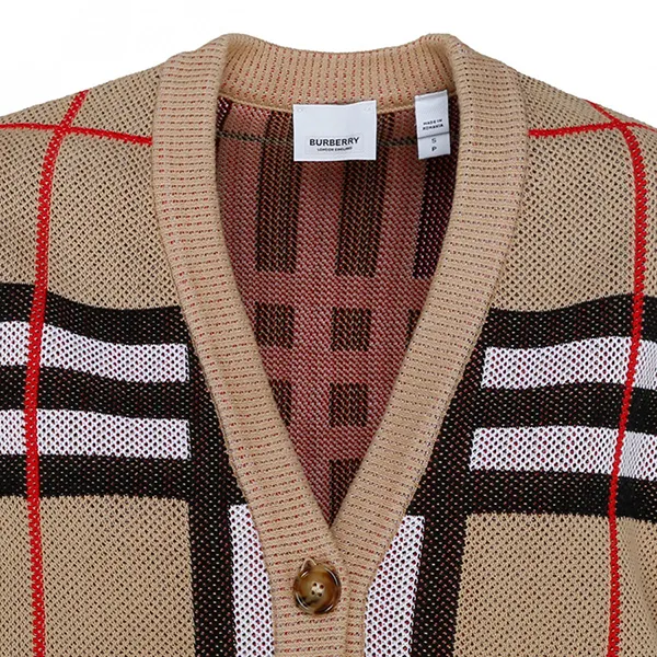 Áo Cardigan Burberry Archive Beige and Multicolour Vintage Check Màu Nâu Size XS