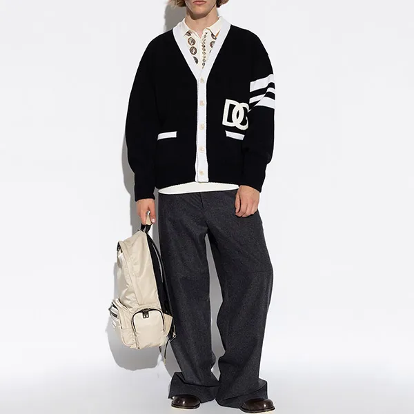 Áo Cardigan Nam Dolce & Gabbana D&G Black With Logo DG Embroidered GXK44Z JBVR7 S9000 Màu Đen