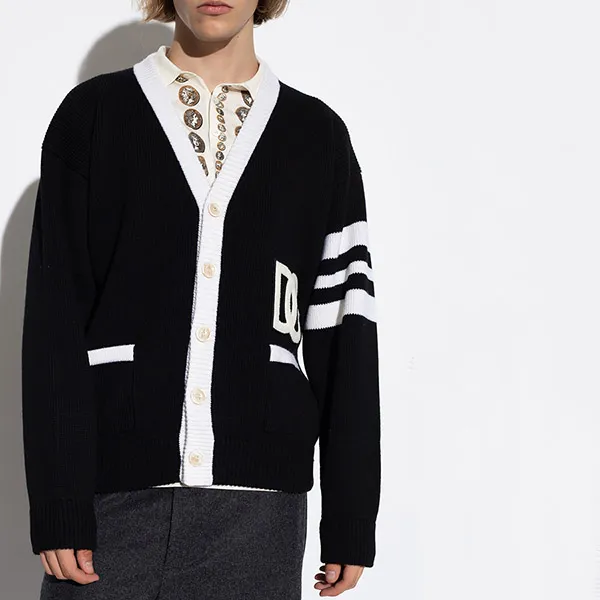 Áo Cardigan Nam Dolce & Gabbana D&G Black With Logo DG Embroidered GXK44Z JBVR7 S9000 Màu Đen