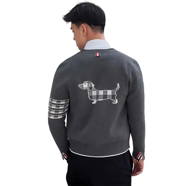 Áo Cardigan Nam Thom Browne Grey Hector 4-Bar V-neck MKC469AY3006 Màu Xám