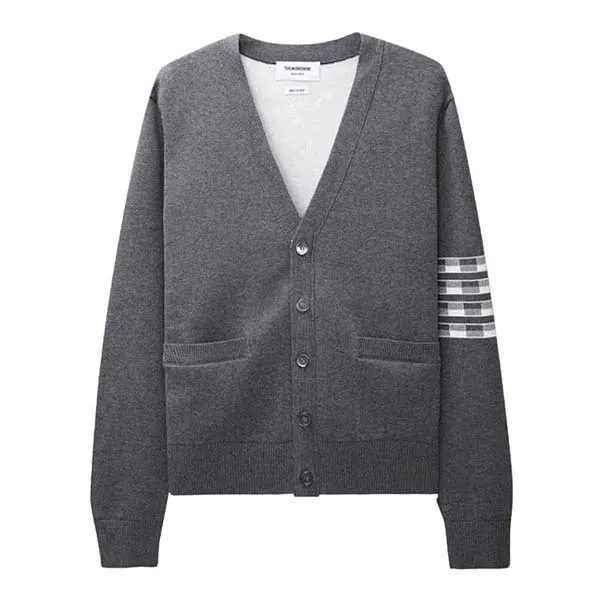 Áo Cardigan Nam Thom Browne Grey Hector 4-Bar V-neck MKC469AY3006 Màu Xám