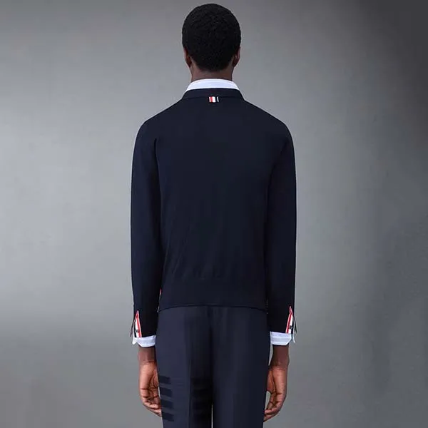 Áo Cardigan Nam Thom Browne Merino Wool V-neck MKC489AY1014415 Màu Xanh Navy