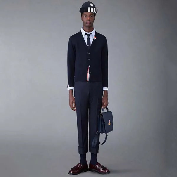 Áo Cardigan Nam Thom Browne Merino Wool V-neck MKC489AY1014415 Màu Xanh Navy