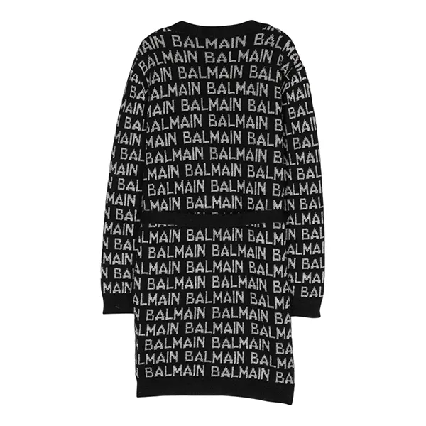 Áo Cardigan Nữ Balmain Black With All Over Logo Printed BT9A00 W0023/930AG Màu Đen