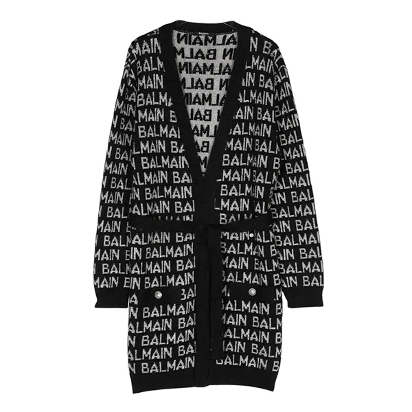 Áo Cardigan Nữ Balmain Black With All Over Logo Printed BT9A00 W0023/930AG Màu Đen