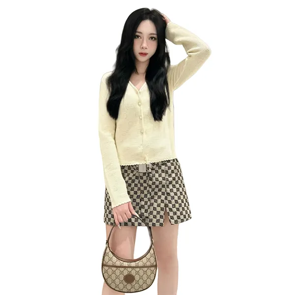 Áo Cardigan Nữ Gucci White Genuine Junior Kids GG Perforated Knit 691126 XKCF2 9011 Màu Trắng Kem - Thời trang - Vua Hàng Hiệu