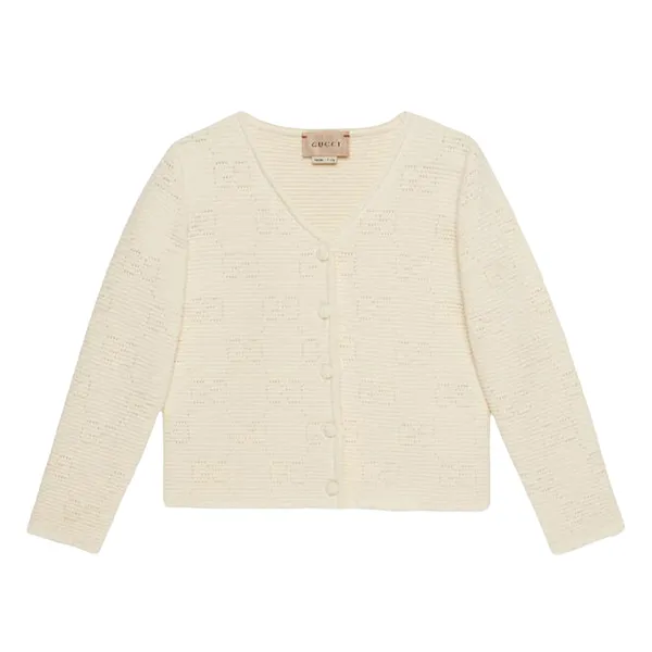 Áo Cardigan Nữ Gucci White Genuine Junior Kids GG Perforated Knit 691126 XKCF2 9011 Màu Trắng Kem - Thời trang - Vua Hàng Hiệu