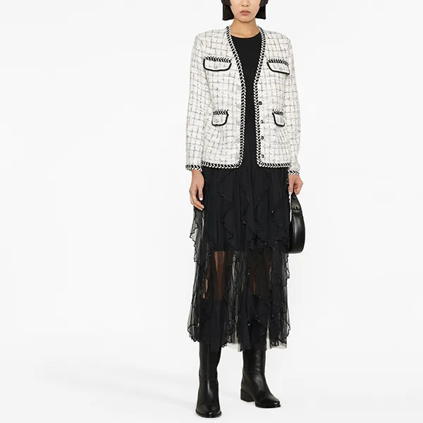 Áo Cardigan Nữ Self-Portrait En Maille À Carreaux Màu Đen Trắng Size S - Thời trang - Vua Hàng Hiệu