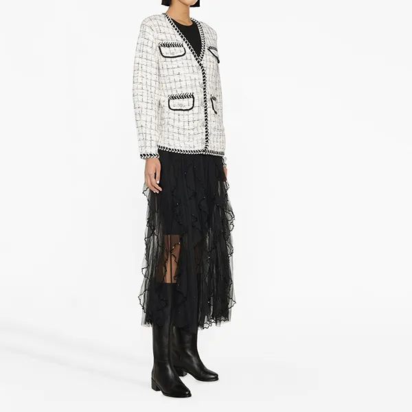 Áo Cardigan Nữ Self-Portrait En Maille À Carreaux Màu Đen Trắng Size S - Thời trang - Vua Hàng Hiệu