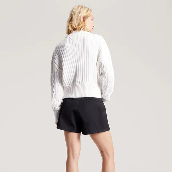 Áo Cardigan Nữ Tommy Hilfiger Cable Knit Badge Relaxed Cardigan DW16529YBH Màu Trắng