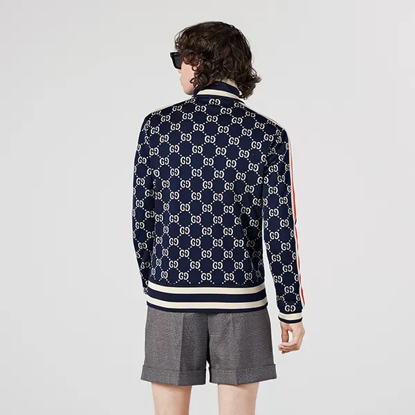 Áo Khoác Nam Gucci GG Jacquard Cotton Jacket 496919 X9V05 4245 Màu Xanh Blue Size S