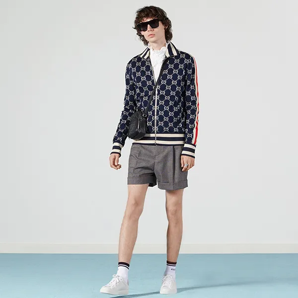 Áo Khoác Nam Gucci GG Jacquard Cotton Jacket 496919 X9V05 4245 Màu Xanh Blue Size S