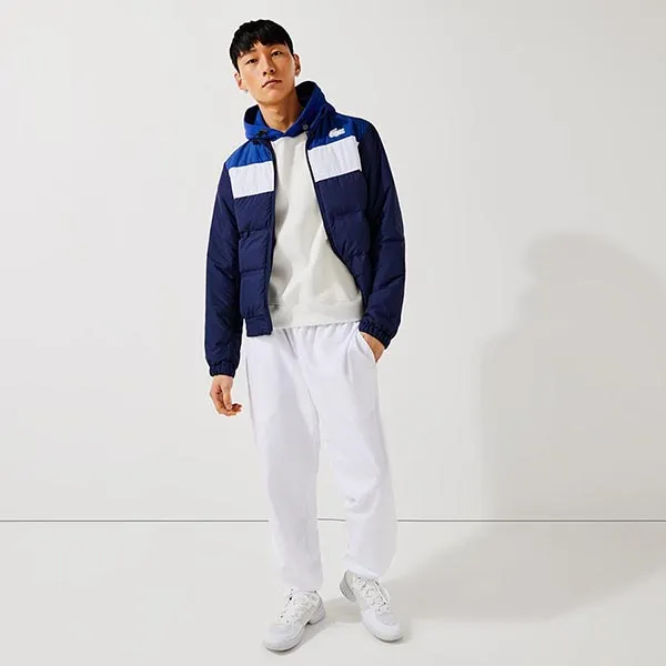 Áo Khoác Nam Lacoste BH6945 Z4E Sport Water-Resistant Quilted Jacket Màu Xanh Trắng Size 46