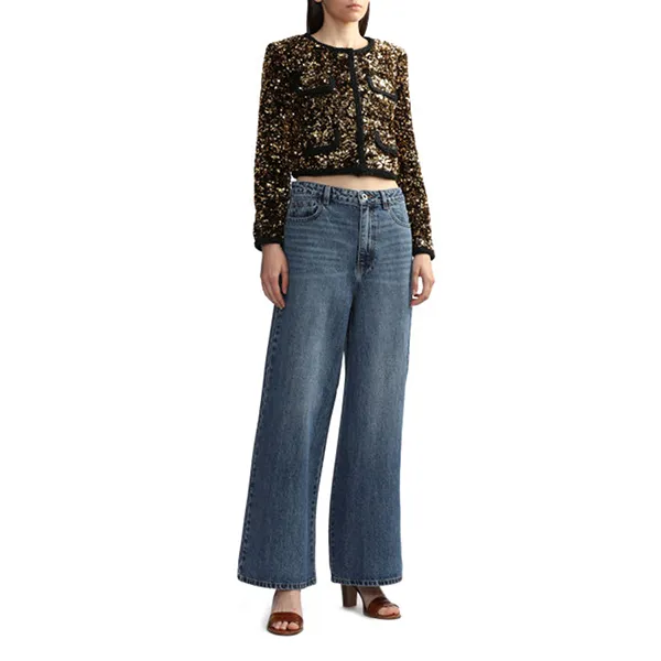 Áo Khoác Nữ Self-Portrait Sequin Cropped Jacket Màu Đen Vàng Size 6UK - Thời trang - Vua Hàng Hiệu