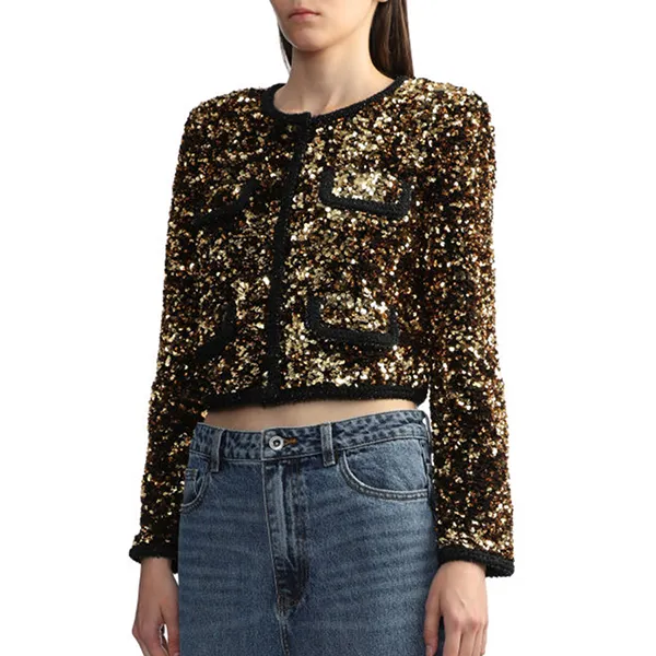 Áo Khoác Nữ Self-Portrait Sequin Cropped Jacket Màu Đen Vàng Size 6UK - Thời trang - Vua Hàng Hiệu