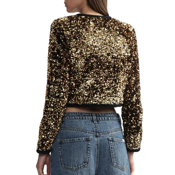 Áo Khoác Nữ Self-Portrait Sequin Cropped Jacket Màu Đen Vàng Size 6UK - Thời trang - Vua Hàng Hiệu