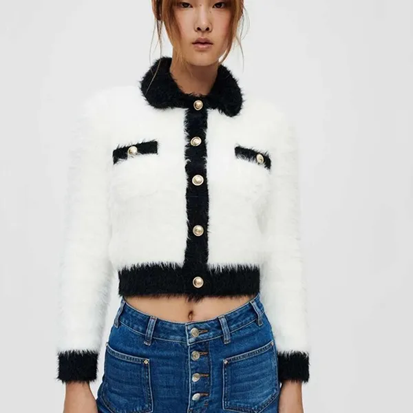 Áo Len Lông Maje Màu Đen Trắng Size S