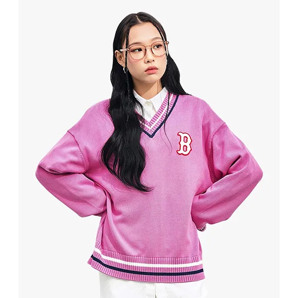 Áo Len MLB Overfit Varsity Boston Red Sox 3AKPV0131-43VOS Màu Hồng