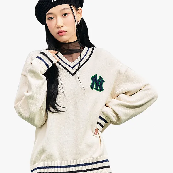 Áo Len MLB Overfit Varsity New York Yankees 3AKPV0131-50CRS Màu Trắng Kem - Thời trang - Vua Hàng Hiệu