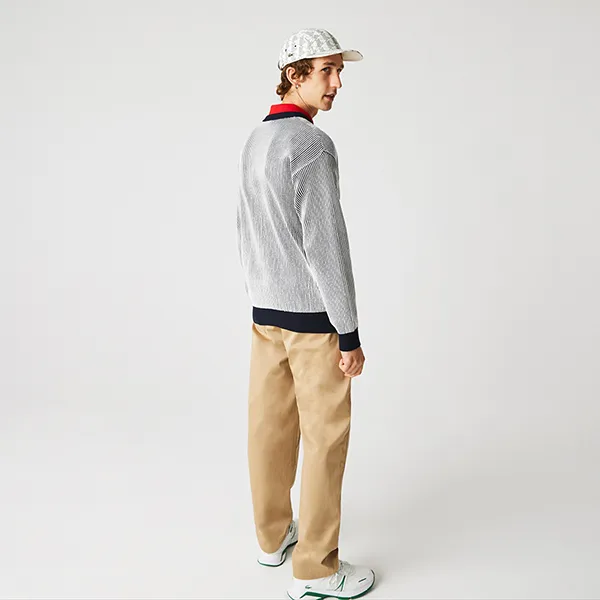 Áo Len Nam Lacoste Heritage Crew Neck Lettered Band Ribbed AH1946 Màu Xám