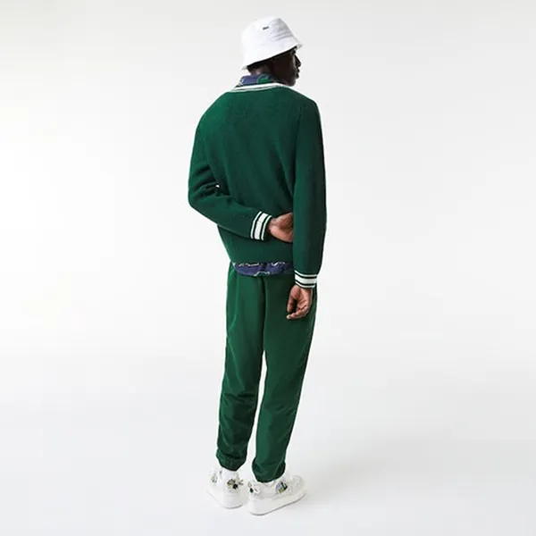 Áo Len Nam Lacoste Holiday Comic Badge Striped V-Neck AH0735 Màu Xanh Green Size 4