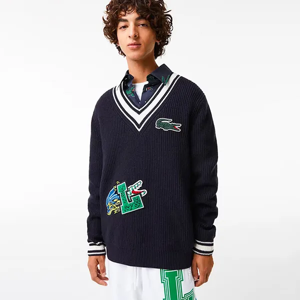 Áo Len Nam Lacoste Holiday Comic Badge Striped V-Neck AH0735 Màu Xanh Navy Size 4 - Thời trang - Vua Hàng Hiệu